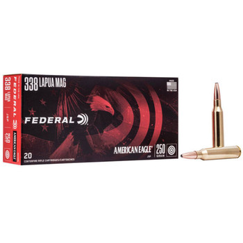 Federal American Eagle Hyper Velocity Centerfire Ammunition, 338 Lapua Mag, Jacketed Soft Point, 250 Grain - 20 Cartridge Box ( 20 / 1 )