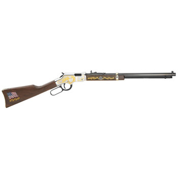 Henry H004MS2 Golden Boy Military Service Tribute 2 Lever Action 22 ShortLongLR 16 LR21 Short 20 Octagon Barrel Nickel Plated American Walnut Right Hand UPC: 619835016423
