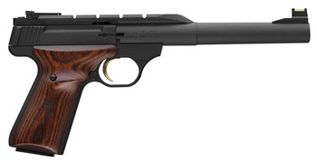 Browning 051499490 Buck Mark Hunter 22 LR 101 7.25 Tapered Bull Barrel Matte Black Optic ReadySerrated Steel Slide Matte Black Aluminum Frame Laminate Cocobolo Grips UPC: 023614043393