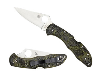 Spyderco C11ZFPGR Delica 4 Lightweight 2.90" Folding Plain Satin VG-10 SS Blade/Zome Green Bi-Directional Texturing FRN Handle Includes Pocket Clip
