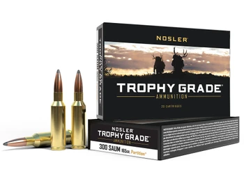 Nosler 60061 Trophy Grade 300RemSAUM 165gr Nosler Spitzer Partition 20 Per Box/10 Case
