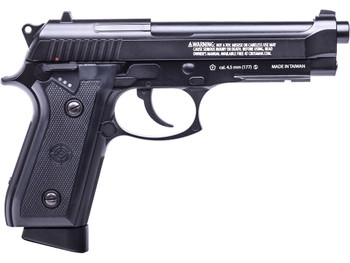 Crosman PFAM9B Full Auto Air Pistol CO2 177 BB 20rd Smooth Bore Brass Barrel, Blow Back Action, Fixed Front/Notched Rear Sights, Full Metal Frame, Black Polymer Grips, Selector Safety