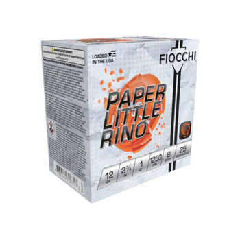 Fiocchi Exacta Target Paper Little Rino 12 Gauge Shotshell Ammunition, 2 3/4 Inch, 1250 FPS, 1 Ounce, #8 Shot - 25 Cartridge Box ( 25 / 1 ) Fiocchi Exacta Target Paper Little Rino 12 Gauge Shotshell Ammunition, 2 3/4 Inch, 1250 FPS, 1 Ounce, #8 Shot - 25 Cartridge Box ( 25 / 1 )
