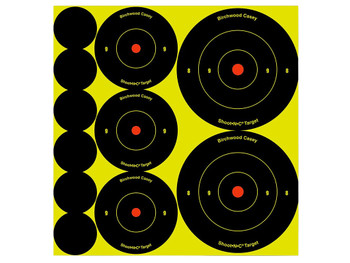 Birchwood Casey 34608 Shoot-N-C Reactive Target Variety Pack Self-Adhesive Paper Black/Yellow Bullseye 132 Pack