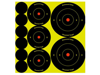 Birchwood Casey 34608 Shoot-N-C Reactive Target Variety Pack Self-Adhesive Paper Black/Yellow Bullseye 132 Pack