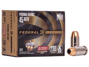 Federal P45HS1 Premium Personal Defense 45ACP 230gr Hydra-Shok Jacketed Hollow Point 20 Per Box/25 Case