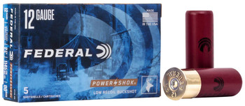 Federal Power-Shok 12 Gauge Shotshell Ammunition, 2 3/4 Inch, 1140 FPS, 9 Pellet, #00 Buck - 5 Cartridge Box ( 5 / 1 )
