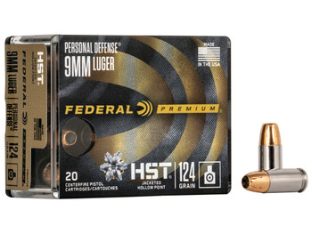 Federal P9HST1S Premium Personal Defense 9mmLuger 124gr HST Jacketed Hollow Point 20 Per Box/10 Case