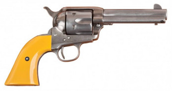 Cimarron RS410 Hollywood Series Rooster Shooter 45 Colt LC 6 Shot 4.75 Trail Worn Blued Steel Barrel Cylinder  Frame Wide Front Sight AgedLooking Orange Finger Grooved Grip UPC: 844234108954