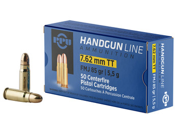 PPU PPH7TF Handgun 7.62x25mmTokarev 85gr Full Metal Jacket 50 Per Box/10 Case