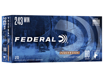 Federal 243AS Power-Shok 243Win 80gr Jacketed Soft Point 20 Per Box/10 Case
