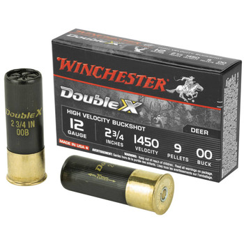Winchester Double X 12 Gauge Shotshell Ammunition, 2 3/4 Inch, 1450 FPS, 9 Pellet, #00 Buck - 5 Cartridge Box ( 5 / 1 )