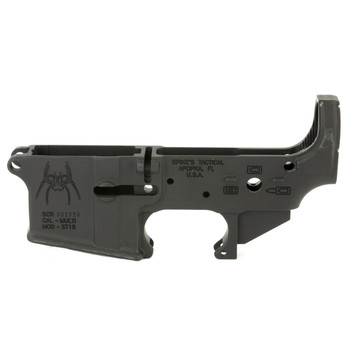 Spikes STLS019 Spider Stripped Lower Receiver with Billet Markings MultiCaliber 7075T6 Aluminum Black Anodized for AR15 UPC: 855319005044