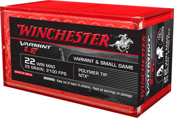 Winchester Varmint LF Hyper Velocity Centerfire Ammunition, 22 WMR, Polymer Tip NTX, 25 Grain - 50 Cartridge Box ( 50 / 1 )
