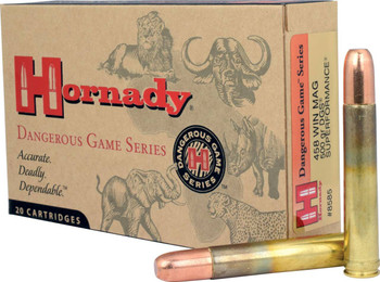 Hornady Dangerous Game Hyper Velocity Centerfire Ammunition, 458 Win Mag, Dangerous Game Solid, 500 Grain - 20 Cartridge Box ( 20 / 1 )