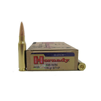 Hornady 8105 Match  308 Win 178 gr Hollow Point BoatTail Match HPBTM 20 Per Box 10 UPC: 090255381054