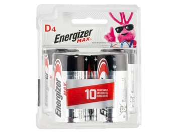 Energizer E95BP4 MAX D Batteries Black & Silver Alkaline 1.5 Volt, Qty (4) Single Pack