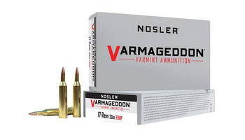 Nosler Varmageddon Hyper Velocity Centerfire Ammunition, 17 Remington, Flat Base Hollow Point, 20 Grain - 20 Cartridge Box ( 20 / 1 )