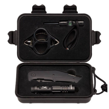 Browning 3220288 Outdoorsman Survival Kit 3.50 Folding Drop Point Plain Black Stonewashed 8Cr13MoV SS BladeBlack G10 Handle Includes Storage CaseFlashlightWire SawFire FlintCompassWhistle UPC: 023614490814