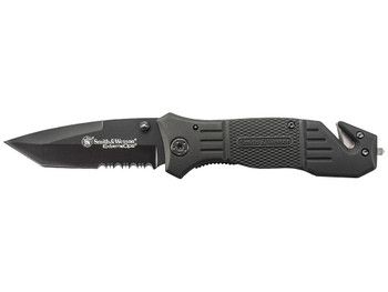 Smith & Wesson Knives SWFR2SCP Extreme Ops 3.30" Folding Tanto Part Serrated Stainless Steel Blade 4.70" Black Includes Pocket Clip