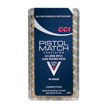 CCI 0051 Pistol Match Competition 22 LR 40 gr 1070 fps Lead Round Nose LRN 50 Bx100 UPC: 076683000514