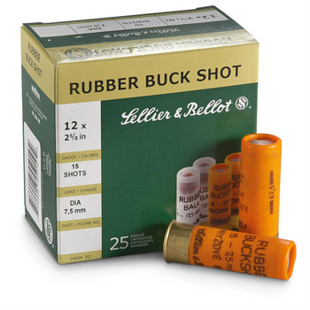 Sellier & Bellot Rubber Buckshot 12 Gauge Shotshell Ammunition, 2 3/4 Inch, 1476 FPS, 1 1/5 Ounce, #7 1/2 Shot - 25 Cartridge Box ( 25 / 1 )