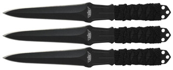 Uzi Accessories UZKTRW003 Throwing Knives  3 Fixed Straight Back Plain Black Stainless Steel Blade Black Nylon Cord Wrapped Handle UPC: 024718926544