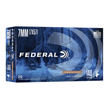 Federal Power-Shok Hyper Velocity Centerfire Ammunition, 7mm Mauser, Jacketed Soft Point, 140 Grain - 20 Cartridge Box ( 20 / 1 )