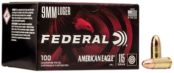 Federal AE9DP100 American Eagle Handgun 9mmLuger 115gr Full Metal Jacket 100 Per Box/5 Case                                                                                                             