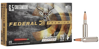Federal Trophy Copper Hyper Velocity Centerfire Ammunition, 6.5 Creedmoor, Trophy Copper, 120 Grain - 20 Cartridge Box ( 20 / 1 )