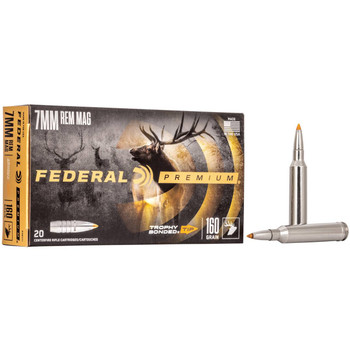 Federal Trophy Bonded Hyper Velocity Centerfire Ammunition, 7mm Rem Mag, Trophy Bonded Tip, 160 Grain - 20 Cartridge Box ( 20 / 1 )