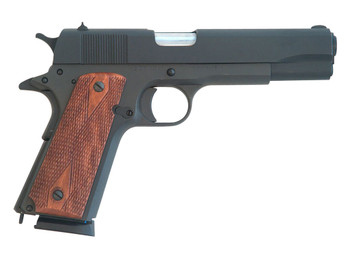 Cimarron 1911 1911 .45 ACP 8+1, 5.03" Black Steel Barrel, Black Parkerized Serrated Slide & Frame, Checkered Walnut Grips