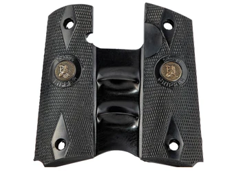 Pachmayr 05008 Signature Grip Checkered Black Rubber with Finger Grooves for 1911