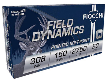 Fiocchi Field Dynamics Hyper Velocity Centerfire Ammunition, 308 Winchester, Pointed Soft Point, 150 Grain - 20 Cartridge Box ( 20 / 1 )