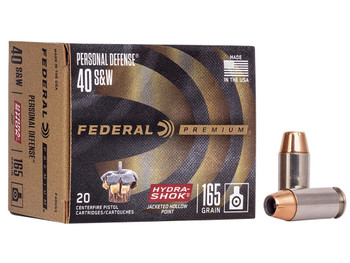 Federal P40HS3 Premium Personal Defense 40S&W 165gr Hydra-Shok Jacketed Hollow Point 20 Per Box/25 Case