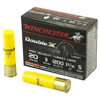 Winchester Double X 20 Gauge Shotshell Ammunition, 3 Inch, 1200 FPS, 1 3/8 Ounce, #5 Shot - 10 Cartridge Box ( 10 / 1 )