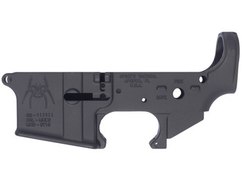 Spikes STLS018 Spider Stripped Lower Receiver with Fire & Safe Markings Multi-Caliber 7075-T6 Aluminum Black Anodized for AR-15