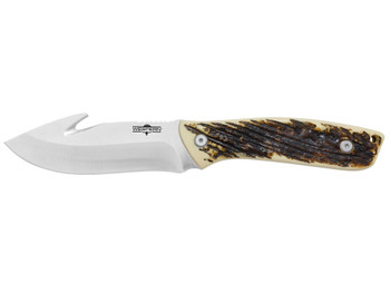 Camillus 19247 Western Crosstrail 4.25" Fixed Gut Hook Plain Silver 420 Steel Titanium Bonded Blade, Stag/Antler Delrin Handle, Includes Belt Loop/Sheath