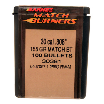 Barnes Bullets 30381 Match Burners  30 Cal .308 155 gr Match Burners Boat Tail 100 Per Box UPC: 716876308927