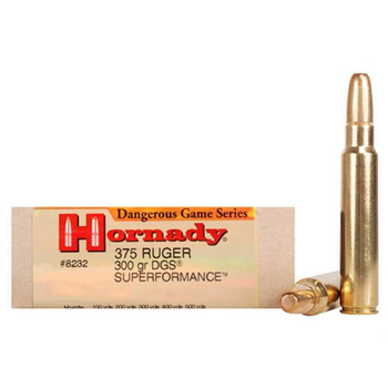 Hornady Superformance Hyper Velocity Centerfire Ammunition, 375 Ruger, Dangerous Game Solid, 300 Grain - 20 Cartridge Box ( 20 / 1 )