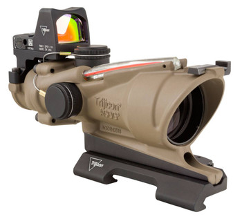 Trijicon 100553 ACOG ECOS Combo Flat Dark Earth 4x32mm Illuminated Red Crosshair .223 BDC Reticle UPC: 719307311817 Trijicon 100553 ACOG ECOS Combo Flat Dark Earth 4x32mm Illuminated Red Crosshair .223 BDC Reticle UPC: 719307311817