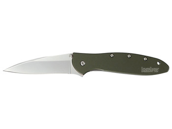 Kershaw 1660OL Leek 3" Folding Drop Point Plain Bead Blasted 14C28N Steel Blade Olive Drab Anodized Aluminum Handle Includes Pocket Clip