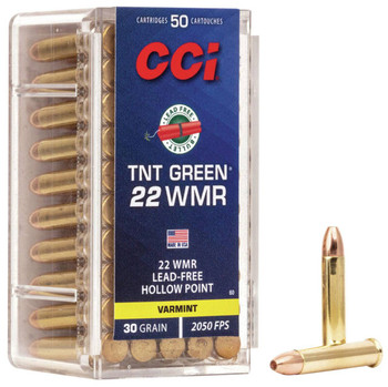 CCI TNT Green Hyper Velocity Centerfire Ammunition, 22 WMR, Speer TNT Green Hollow Point, 30 Grain - 50 Cartridge Box ( 50 / 1 )