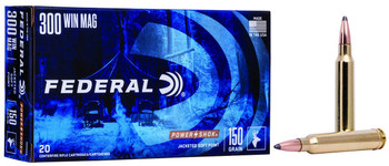 Federal Power-Shok Hyper Velocity Centerfire Ammunition, 300 Win Mag, Jacketed Soft Point, 150 Grain - 20 Cartridge Box ( 20 / 1 )