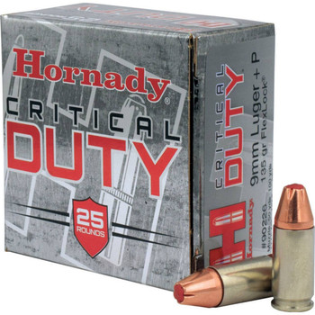 Hornady Critical Duty Standard Velocity Centerfire Ammunition, 9mm Luger +P, Hornady FlexLock, 135 Grain - 25 Cartridge Box ( 25 / 1 )