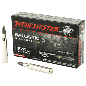 Winchester Ballistic Silvertip Hyper Velocity Centerfire Ammunition, 270 Winchester, Rapid Controlled Expansion Polymer Tip, 130 Grain - 20 Cartridge Box ( 20 / 1 )