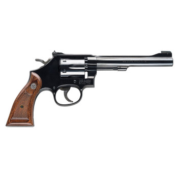 Smith  Wesson 150477 Model 17 Masterpiece CA Compliant 22 LR Bright Blued Carbon Steel 6 Barrel 6rd Cylinder  KFrame Checkered Service Square Butt Grip ClassicStyled Thumbpiece UPC: 022188138146