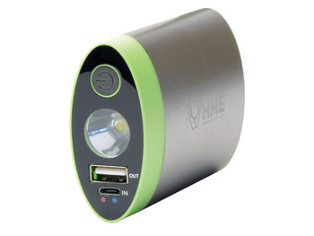HME HW Hand Warmer with Light ABS Plastic Sliver w/Green Accent Rechargeable Lithium Ion