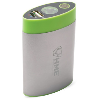 HME HW Hand Warmer  with Light ABS Plastic Sliver wGreen Accent Rechargeable Lithium Ion UPC: 888151017166