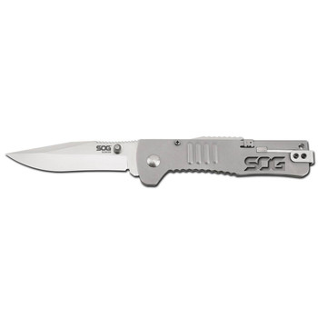 S.O.G SOGSJ31CP SlimJim  3.18 Folding Clip Point Plain Satin AUS8A SS Blade Bead Blasted 420 Stainless Steel Handle Includes Belt Clip UPC: 729857997126